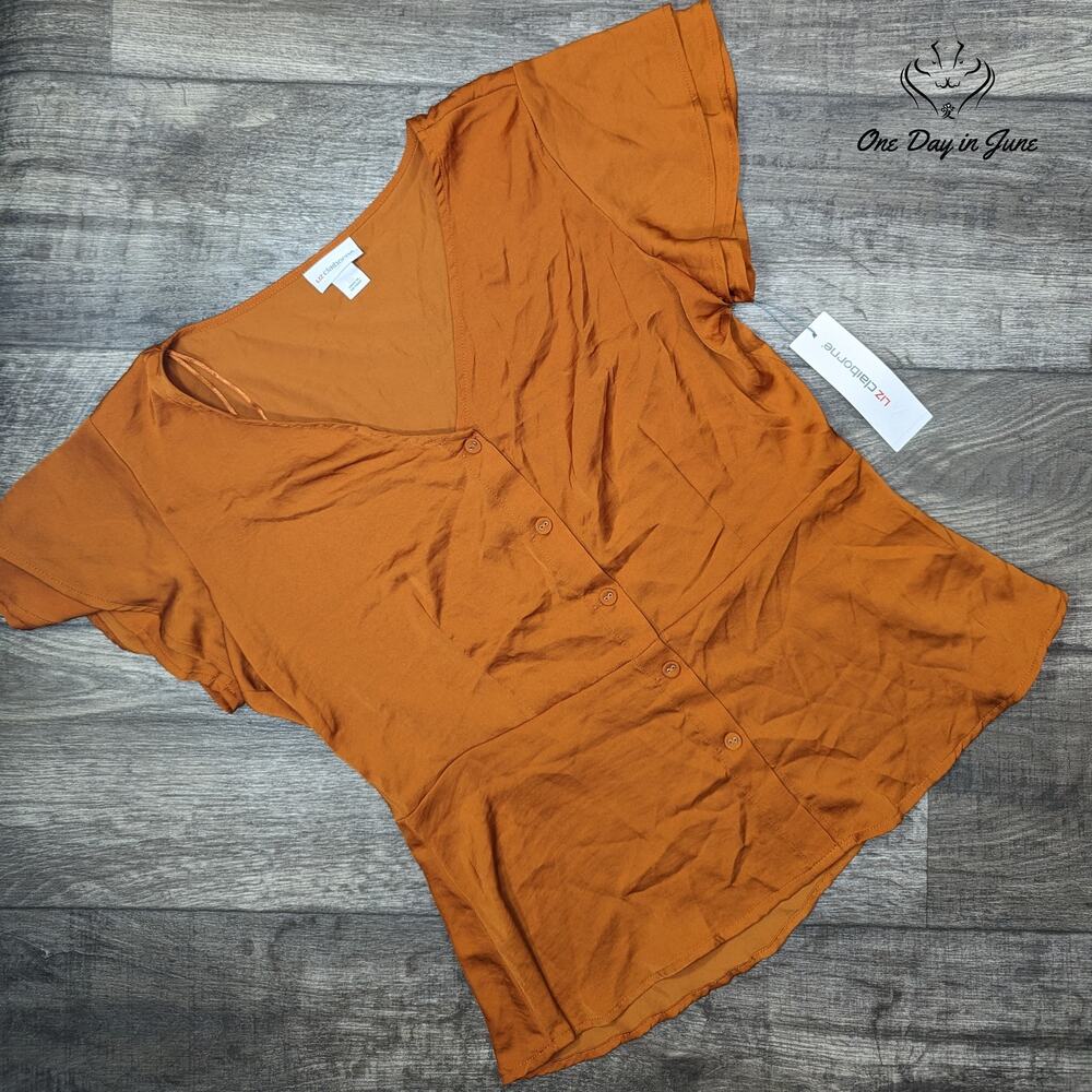 Liz Claiborne Short Sleeve Button Down Auburn Top Size M